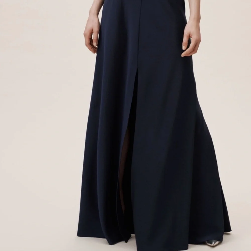 NWT Jenny Yoo Collection Navy Satin “Soleil” Maxi Skirt w Slit, Size 6 - Picture 2 of 8